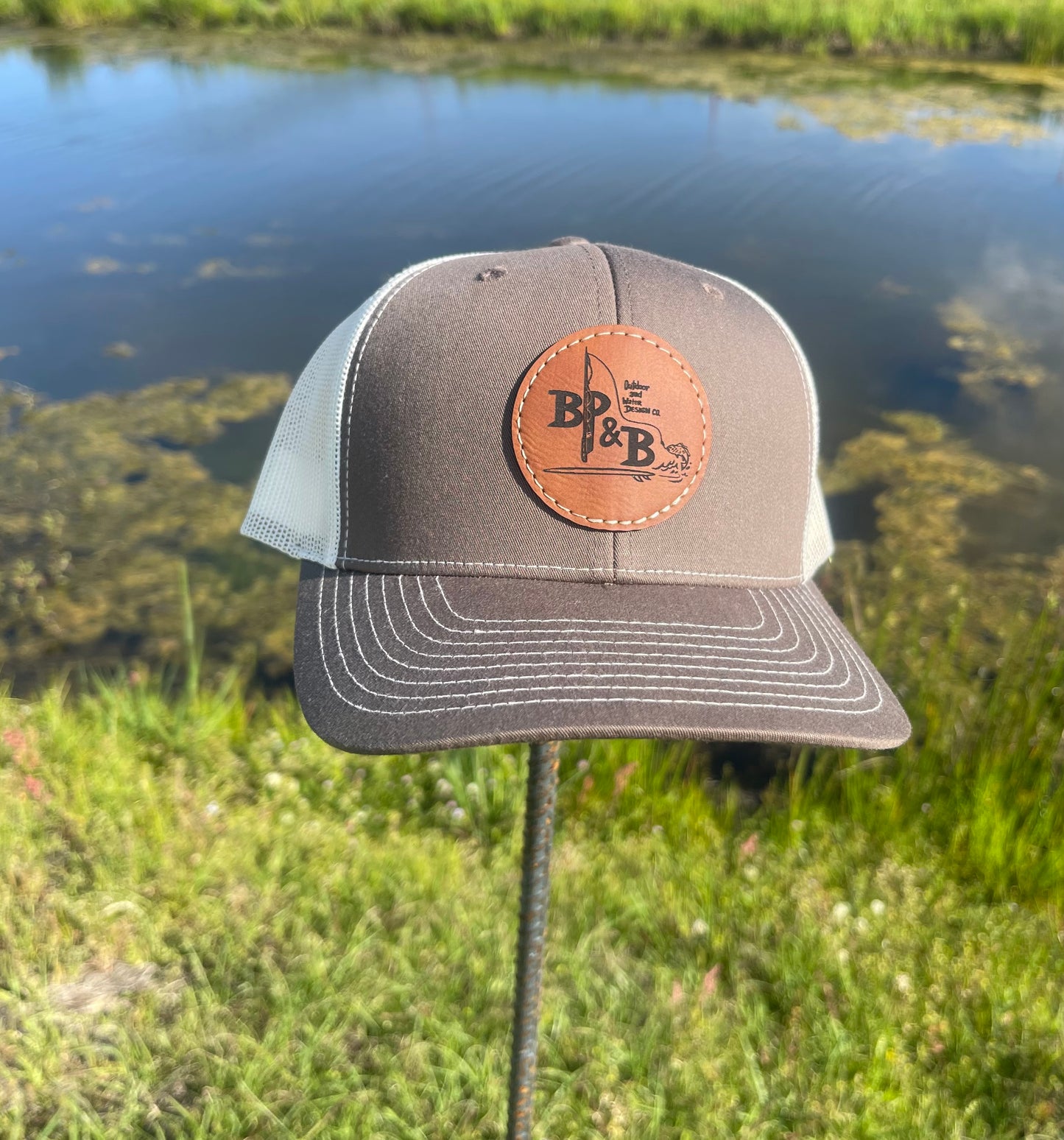 BP & B Richardson Leather Logo Hat Brown