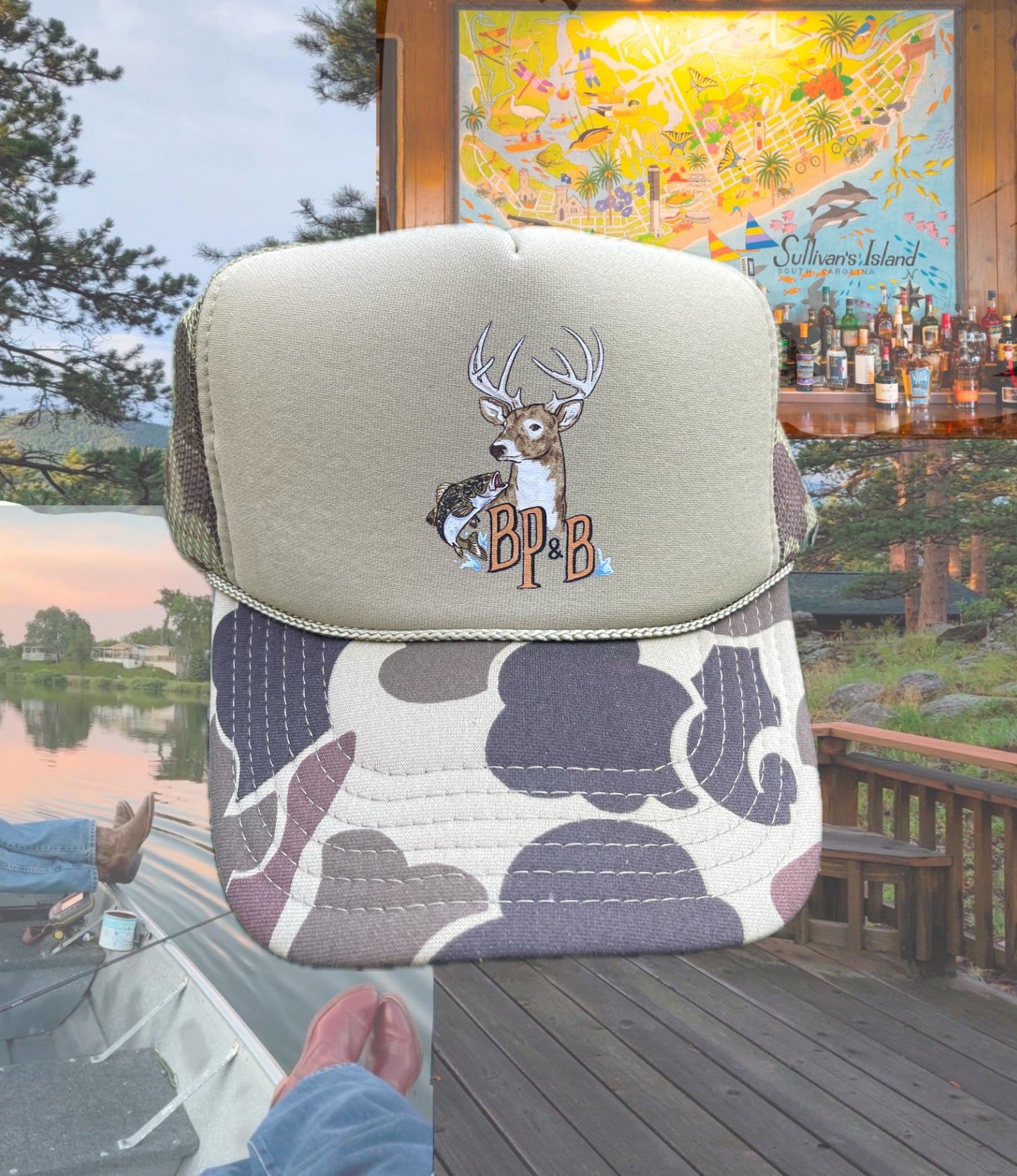 Deer and Bass Camo Trucker Hat